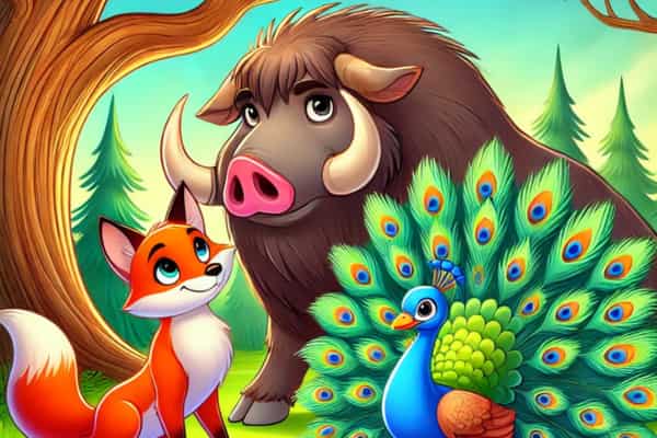 Kids moral stories: Neethi kathalu | Fox, pig and peacock friends story.